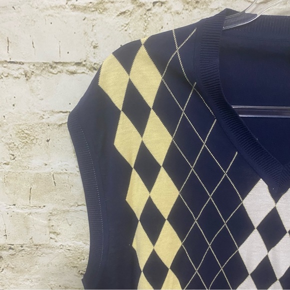 Tasso Elba Golf Blue Yellow Argyle Print V Neck Sweater Vest - Picture 2 of 4